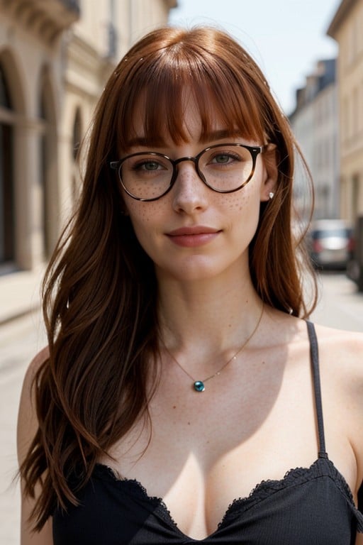 Smilling, Redhead Pale, Black Round Glasses AI Gay Porn