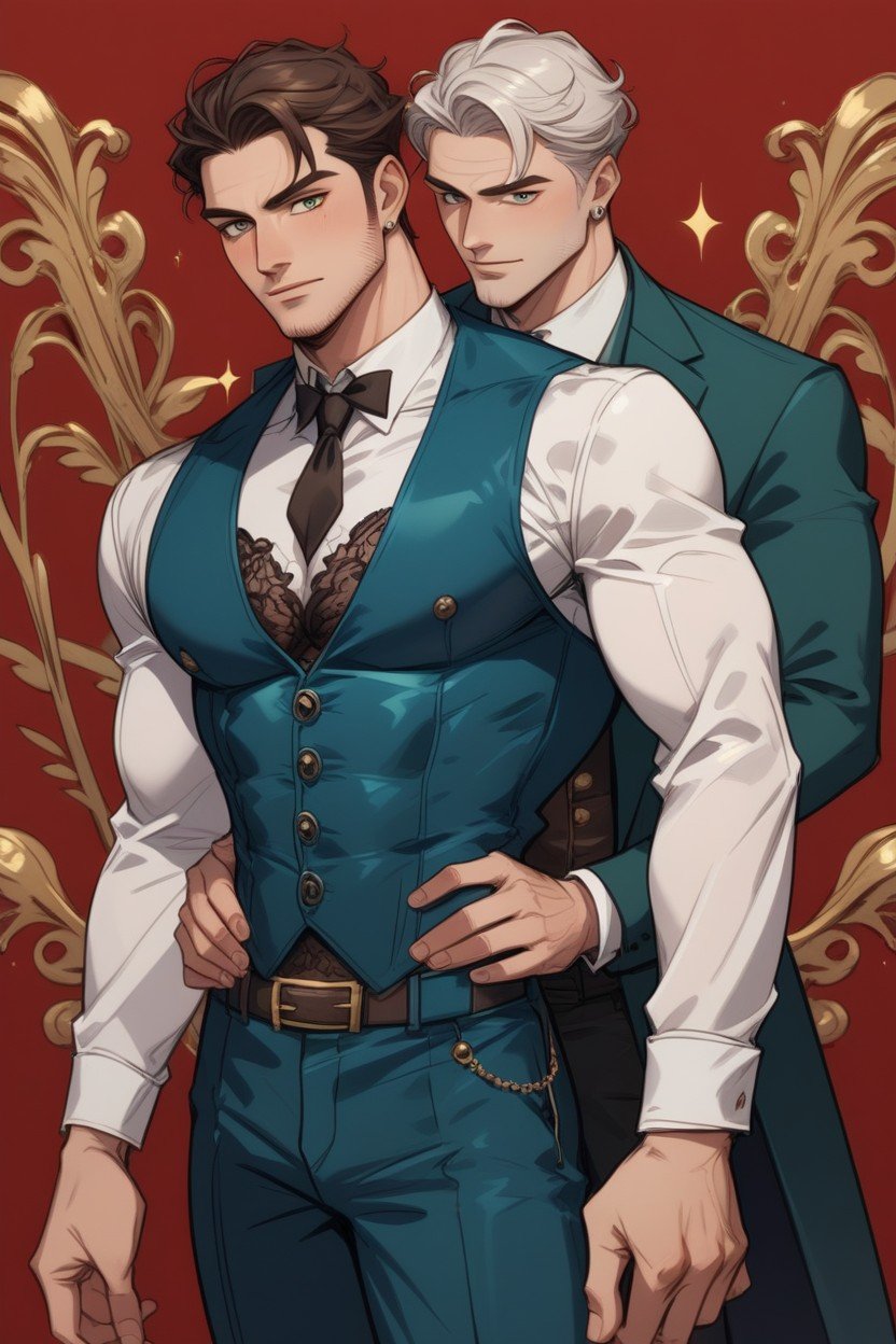 18+, Man Wearing Dress Pants With A Corset, A Gorgeous Man Wearing A Fancy Intricate CorsetAI同性恋黄片