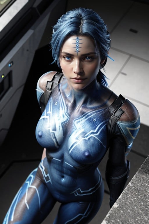 Halo Cortana Blue Skinbody Paint, 파란색, 마른 체형아시아 AI 포르노