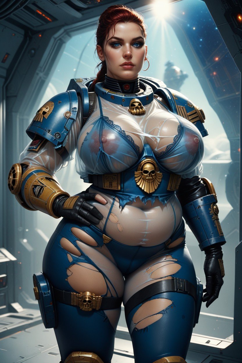 Hands On Hips, Transparent Clothing, Female Space Marine From Warhammer Furry AI Porn