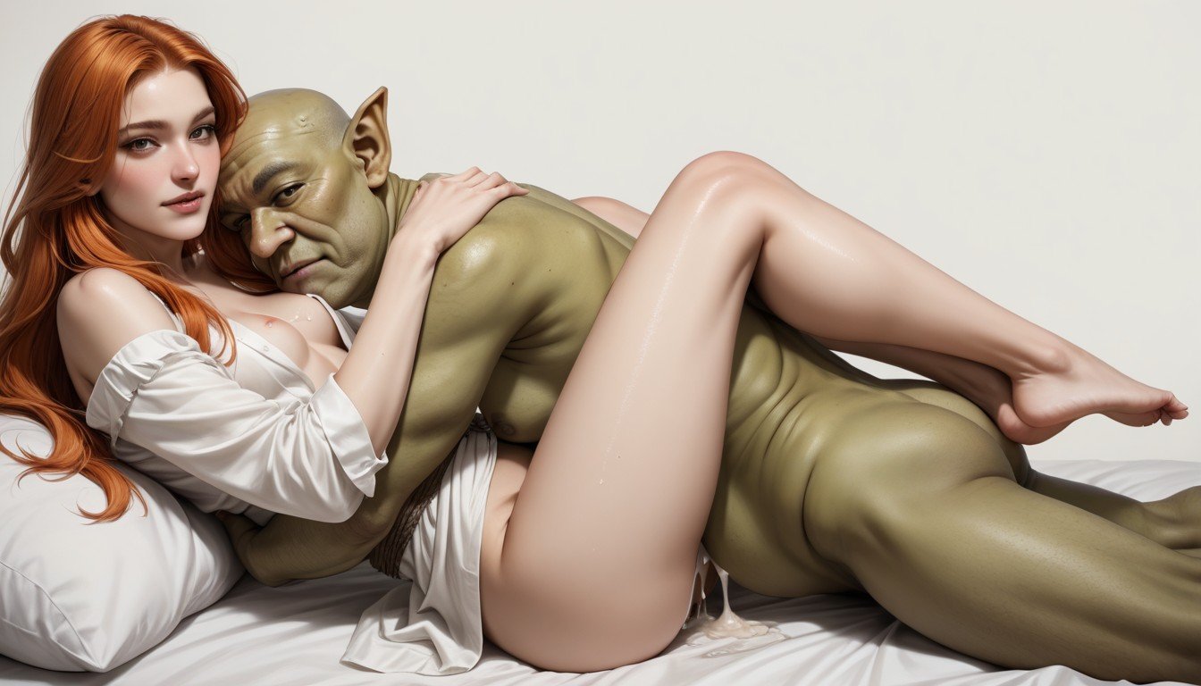 Pale Skin, Spooning Vaginal Sex, Ugly Goblin Leaning On HerファーリーAIポルノ