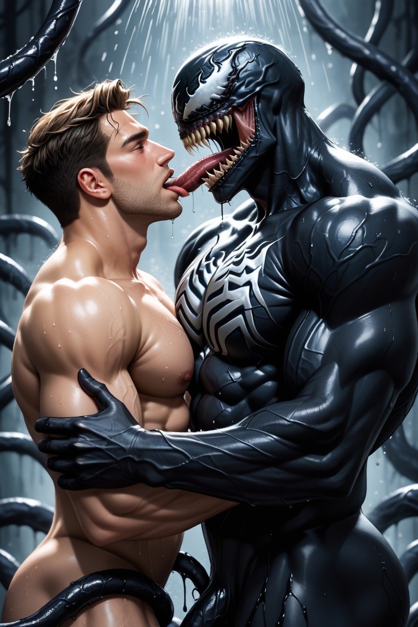 Deepthroat, Big Tongue, Tongue Deeply Put In His Mouth Like A Tentacle Pornografia gay com IA