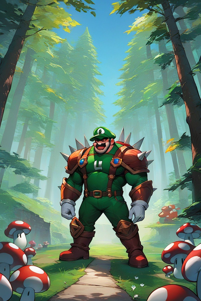 Forrest, Mario, Luigi From Super Mario Mushrooms On Ground퍼리 AI 포르노