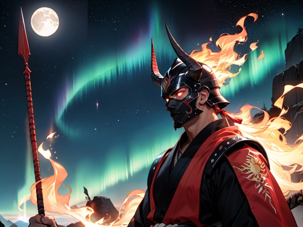 Samurai Helmet, Glowing Eyes, Burning EyesAI黄漫