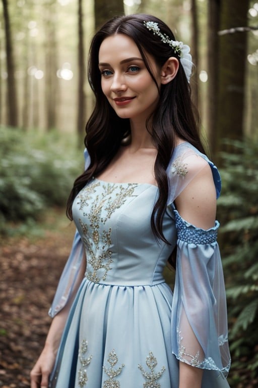 Long Straight Hair, Blue Eyes, Wedding Blue Dress With Sleeves Shemale AI Porn