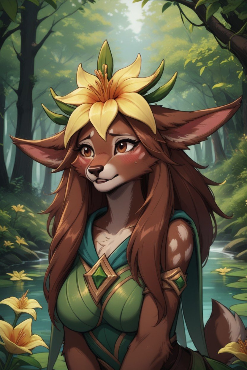 Detailed Face, Forest, ShyFurry IA