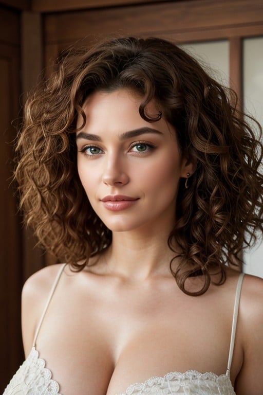 White Skin, Harmonious Face, Thick Curly Hair Shemale AI Porn