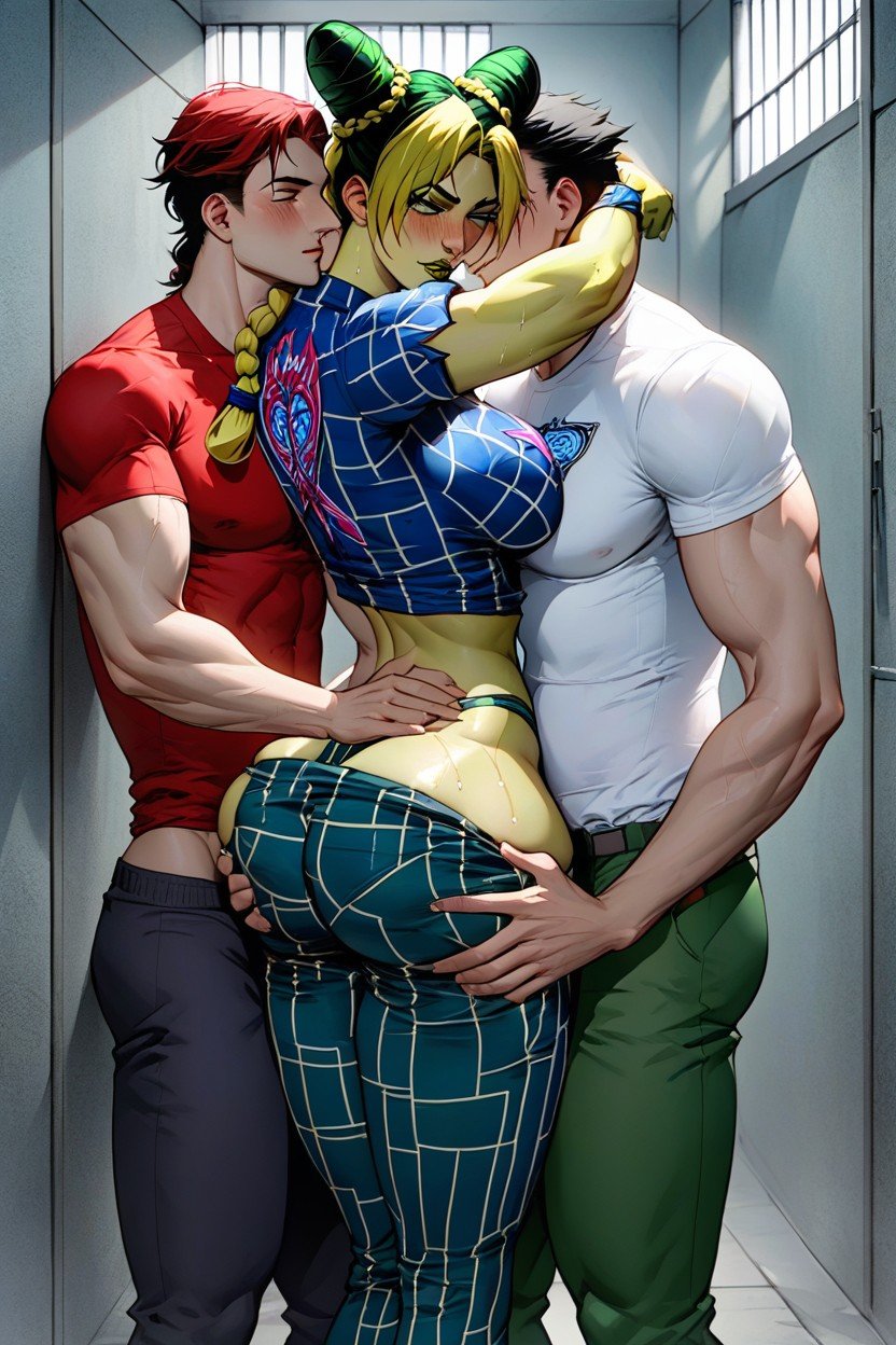 Pants Pulled Down Around Her Knees, Jolyne Has A Thicc Ass, Braços Levantados Travesti IA Pornô