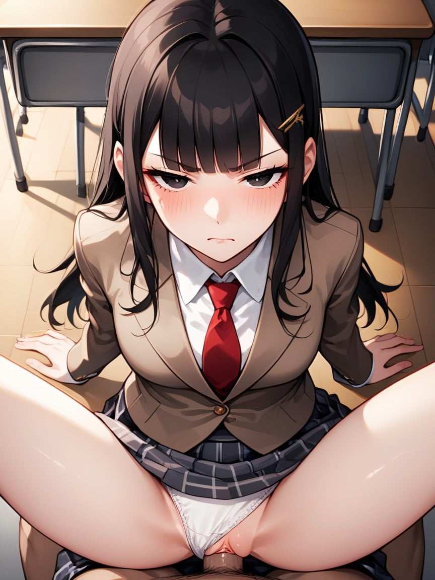 Sitting School Desk, Delgada, AgachándoseHentai IA