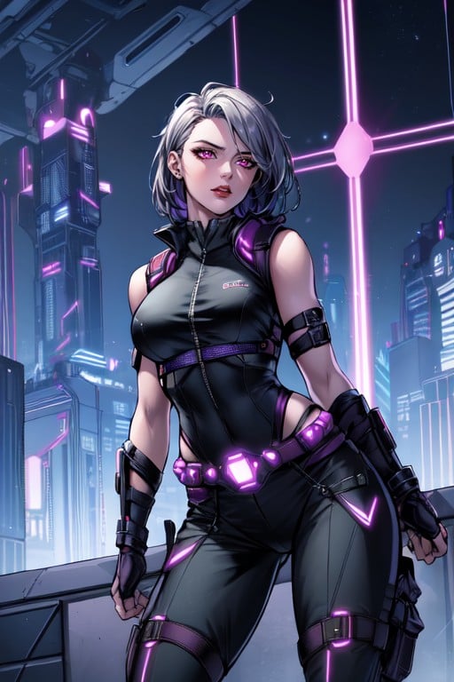 Exuding A Mix Of Strength And Allure The Background Features A Futuristic, Complementing Her Black Fingerless Gloves Her Stance Is Assertive, 18+ゲイAIポルノ