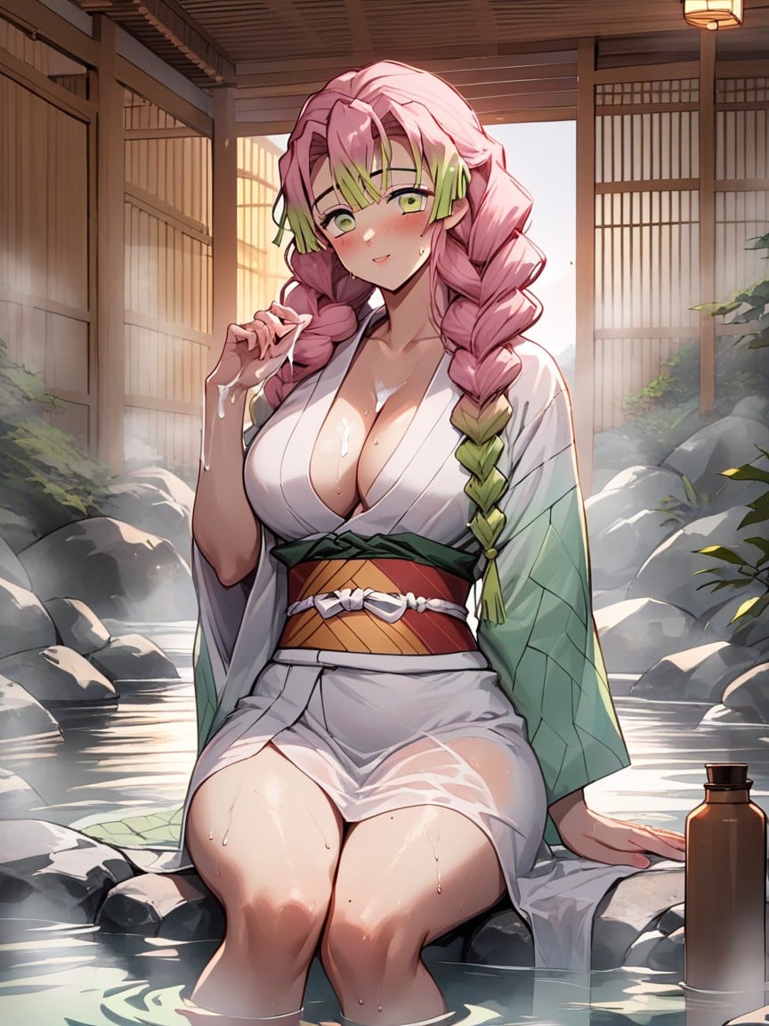 Mitsuri From Kimetsu No Yaiba, Bottle Milk On Hand, Kimono Hentai AI Porn