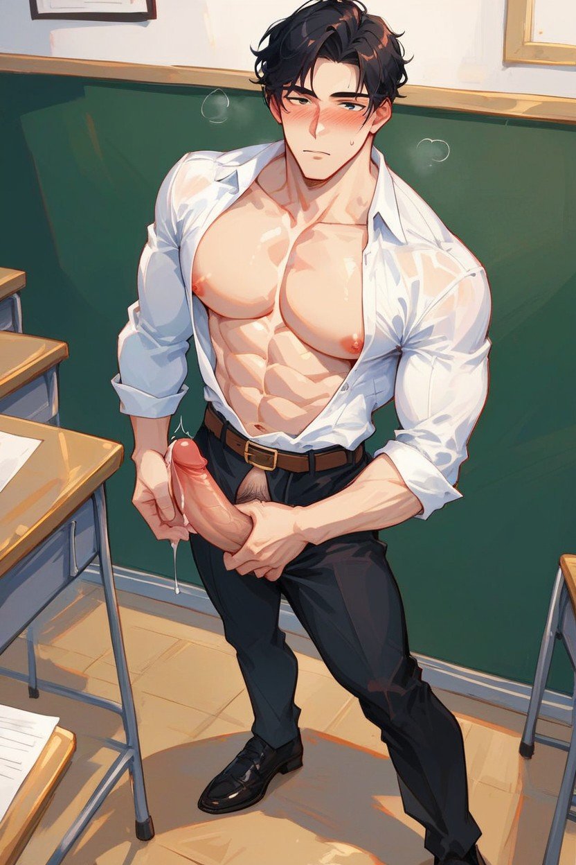 Unbuttoned Shirt, Perfect Anatomy, Full Body AI Gay Porn