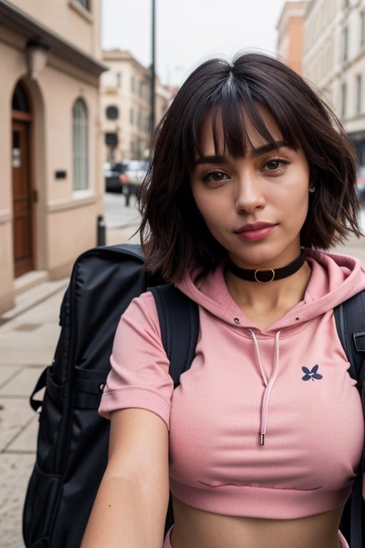 Pink Hoodie, Bangs, Looking At ViewerAI黄漫