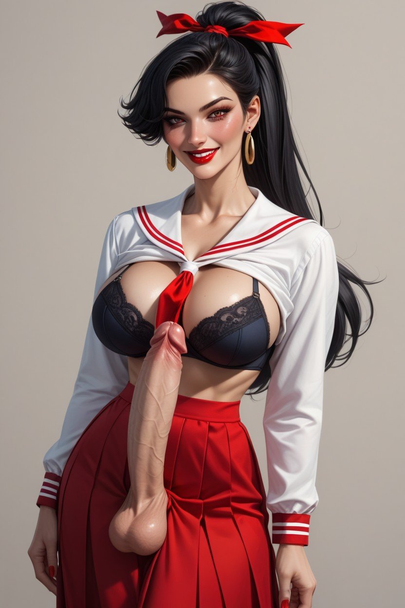 Black Hair, Earrings, Sailor Uniform Shemale AI Porn