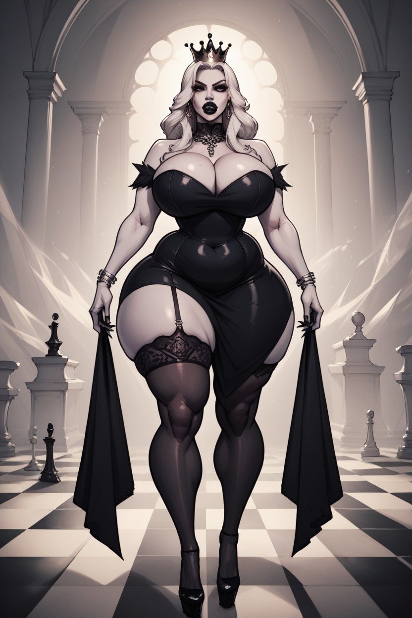 Black Clothes, Humanization Of The Queen, Deep V Plunge DressAI黄漫