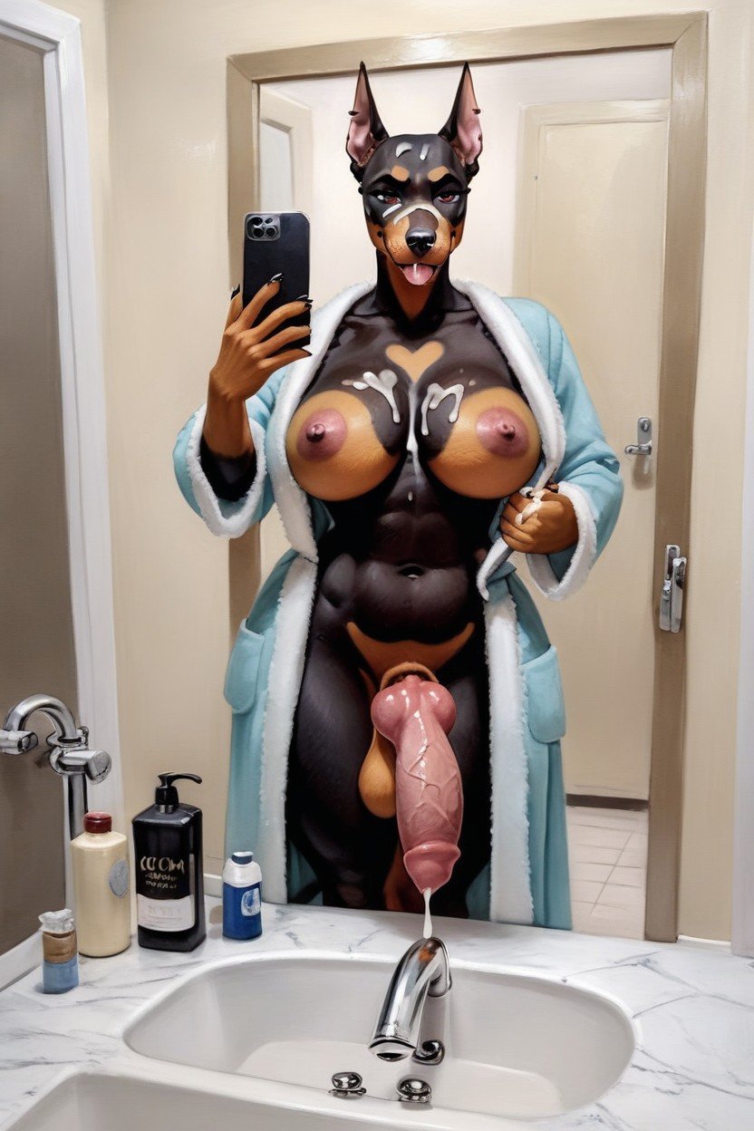 Penis On Bathroom Sink, Knotted Penis, Dobermann Furry AI Porn