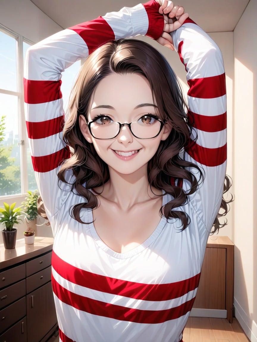 Red Striped Long Sleeve, Newest, Amazing Quality Hentai IA pornografia