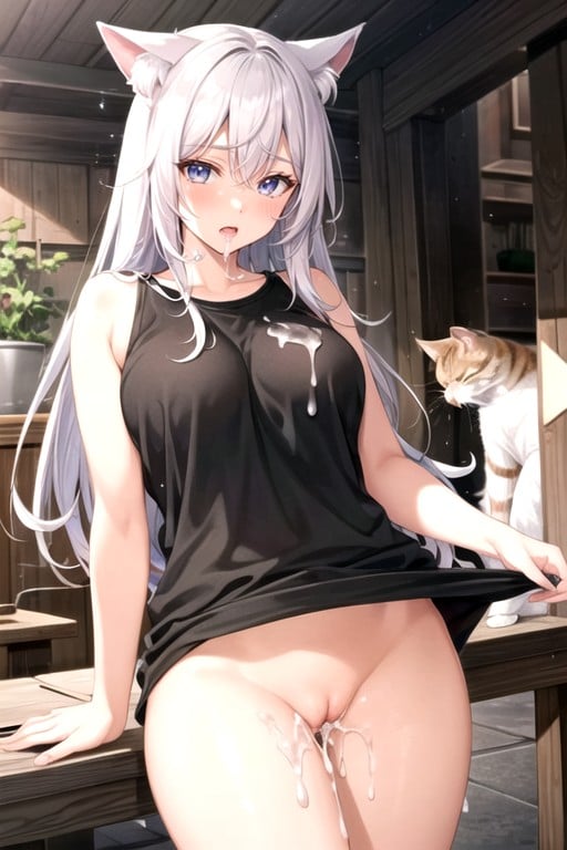 Creampie, Camiseta De Talla Grande, Orejas De GatoHentai IA