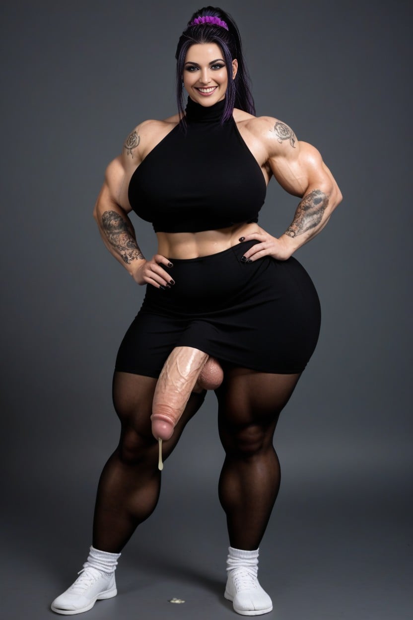 Pale Skin, Ultra Wide Hips, Unrealistically Thick Muscular Futanari AI Porn