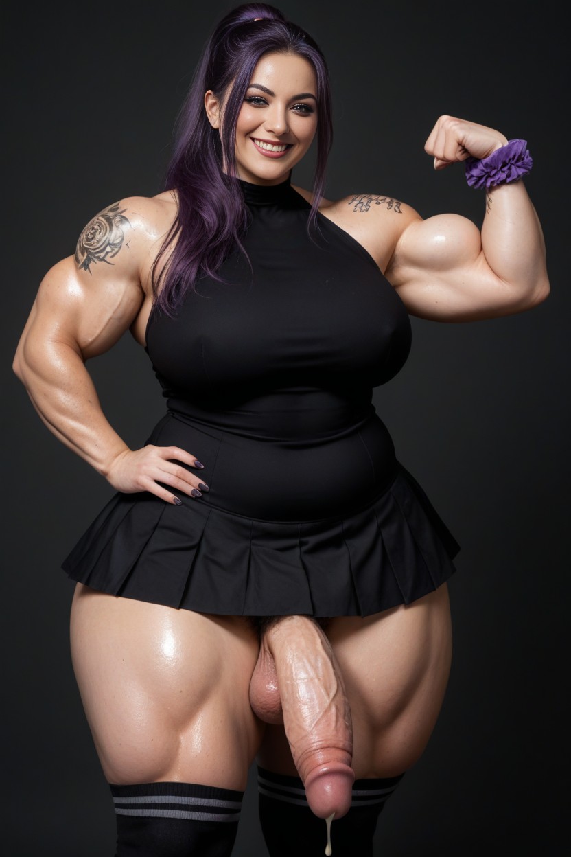Wide Shoulders, Extra Long Thigh High Socks, Cock Wider Than Her Leg AI Porn