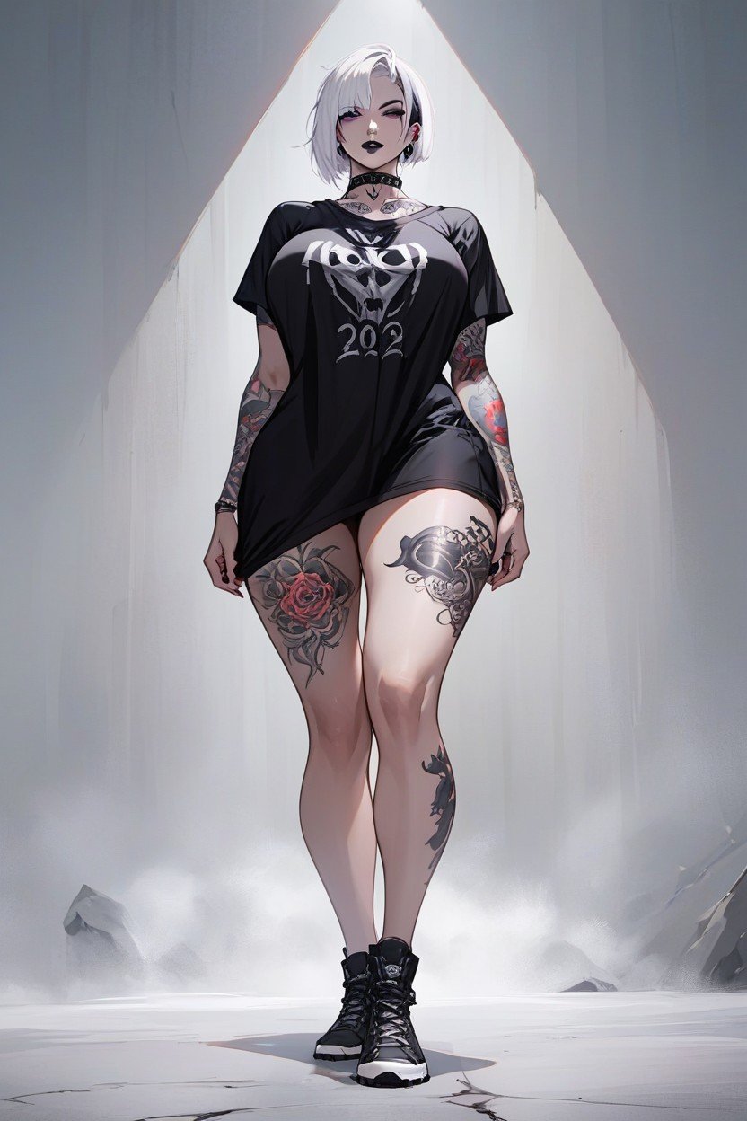 Oversized Black Shirt, Goth Woman, Oversized T-shirt Shemale AI Porn