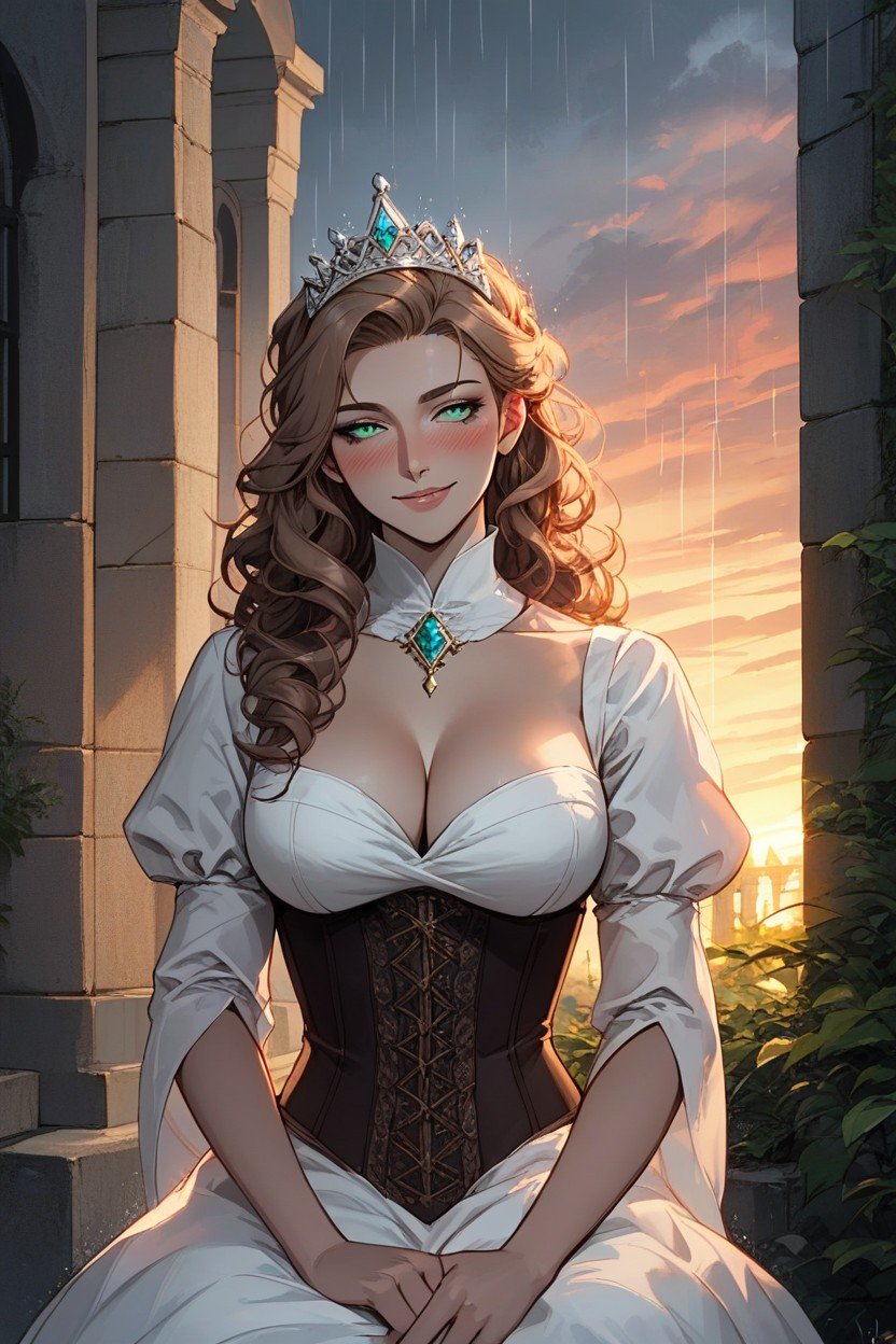 Princess Standing On Castle Wall, Cleavage, MakeupニューハーフAIポルノ