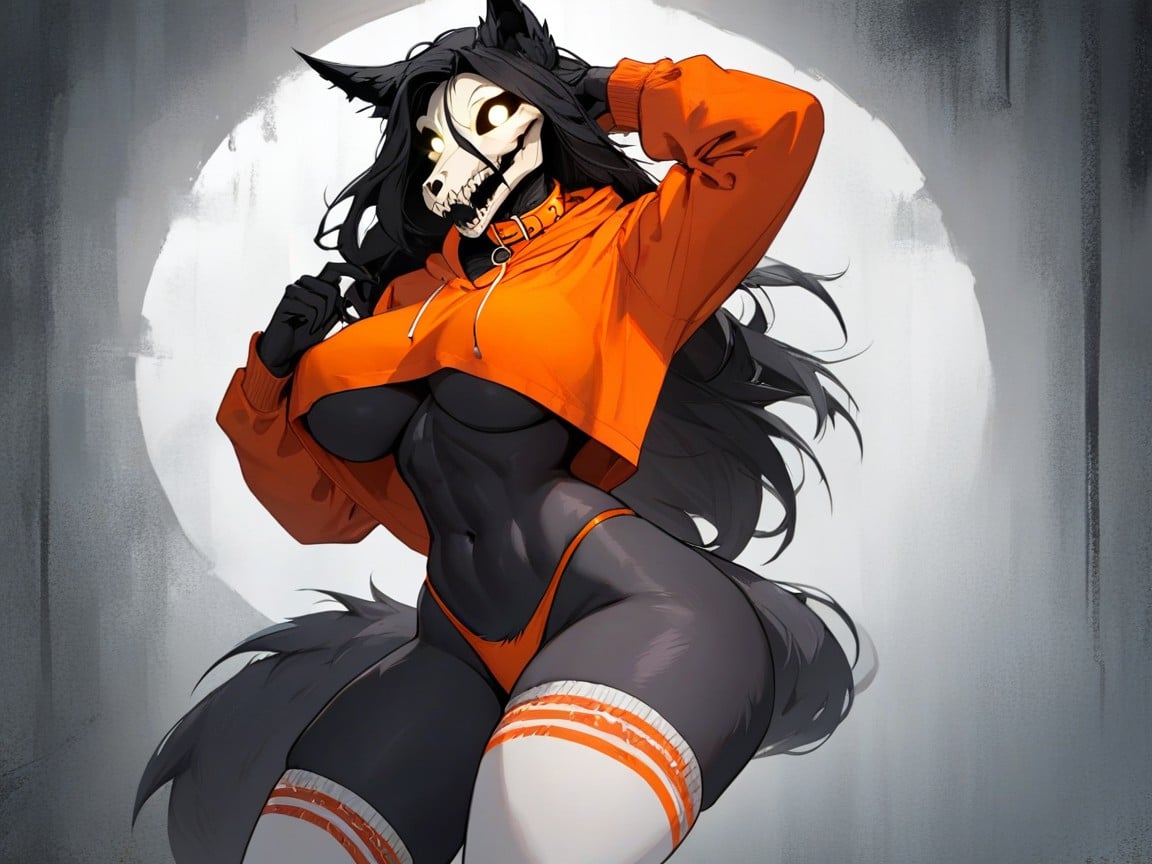 モデル, Orange Hoodie, White Thigh HighsファーリーAIポルノ