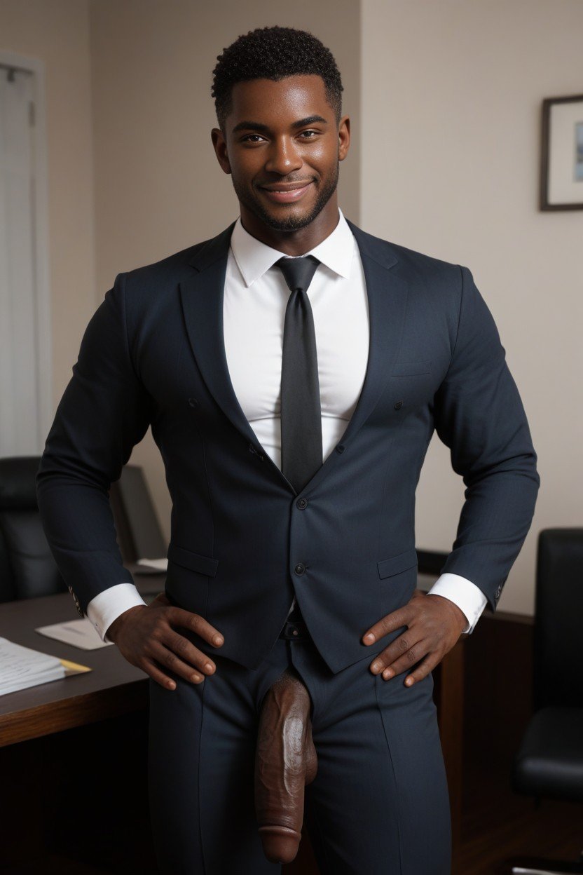 Ebony Businessman In Dark Suit, Ropa Ajustada, Massive Heavy TesticlesPorno gay IA