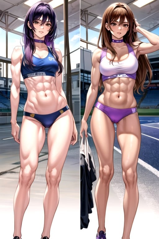 Detailed Background Of A Open Athletic Stadium, Muscular Definition, Skinny Shemale AI Porn