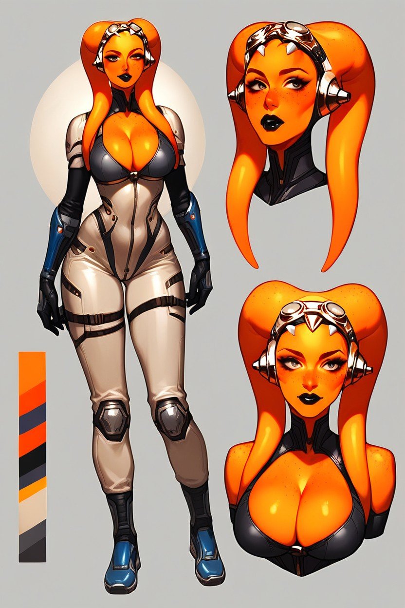 Freckles, Character Reference Sheet, Twi'lek Female Travesti IA Pornô