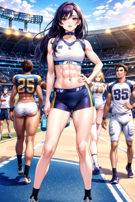 Manga, Sports Skirt And Crop Top, Kleine BrustTransfrau KI-Porno