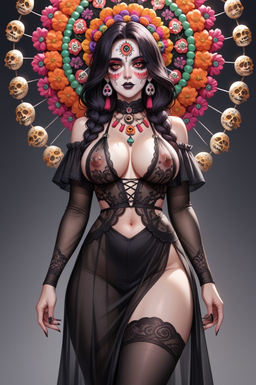 Goth Dia De Muertos, Magrelo, Gothic Style Outfit Hentai IA pornografia