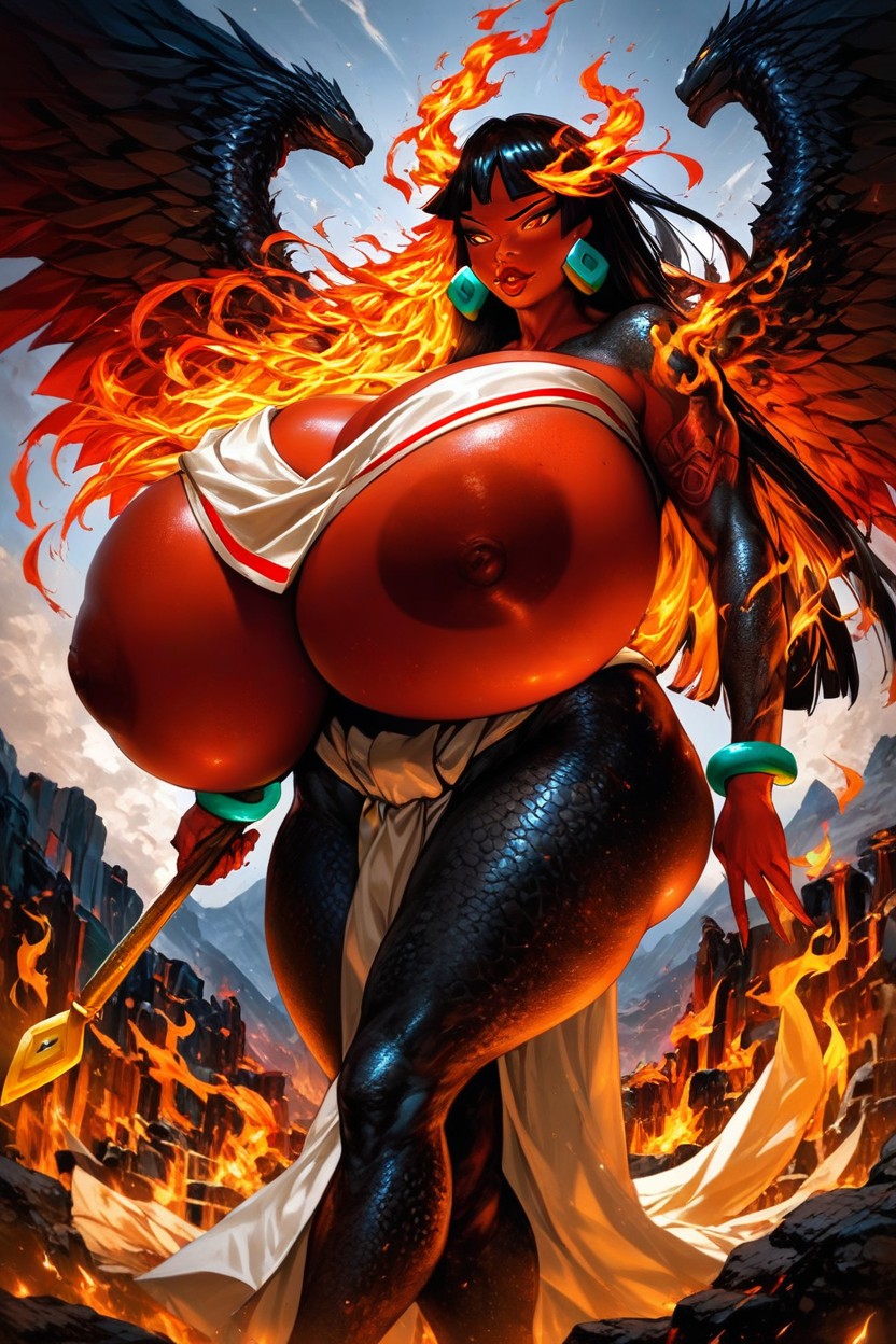 Dark Red Skin, Add Detail, Long Hair Glowing Eyes Hentai AI Porn
