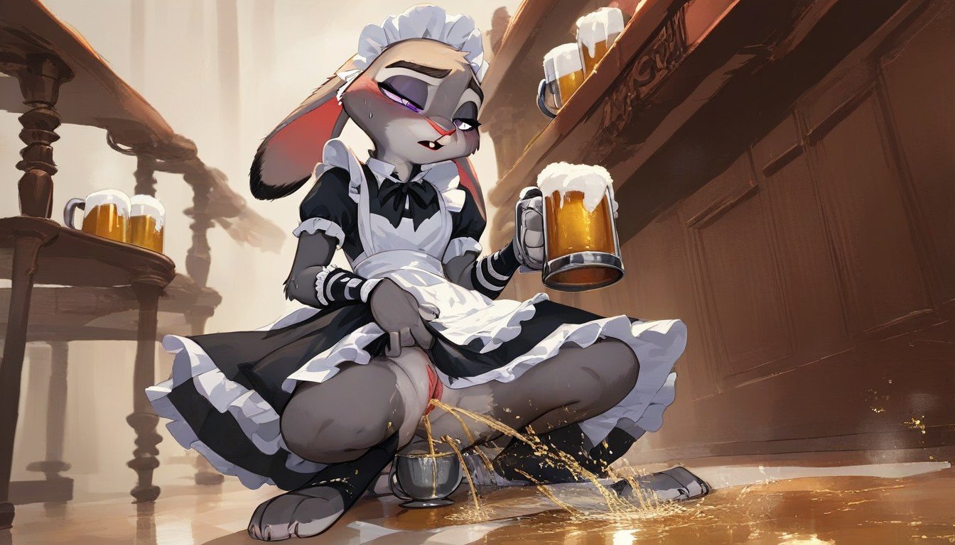 18+, Pissing In Cup, Beer Mugs On Ground Furry AI Porn