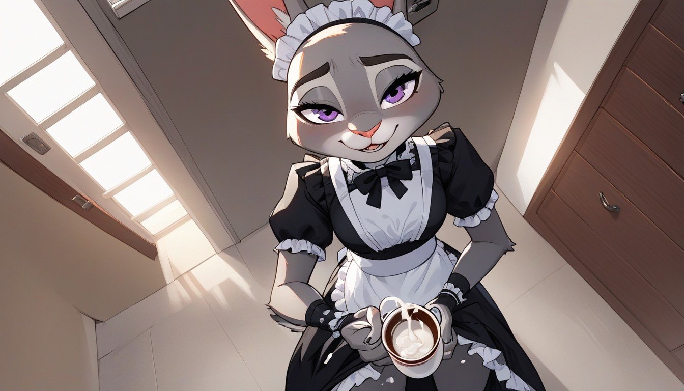 Judy Hopps Knotted Futanari, Masturbating, Maid Uniform Pornografia peluda com IA