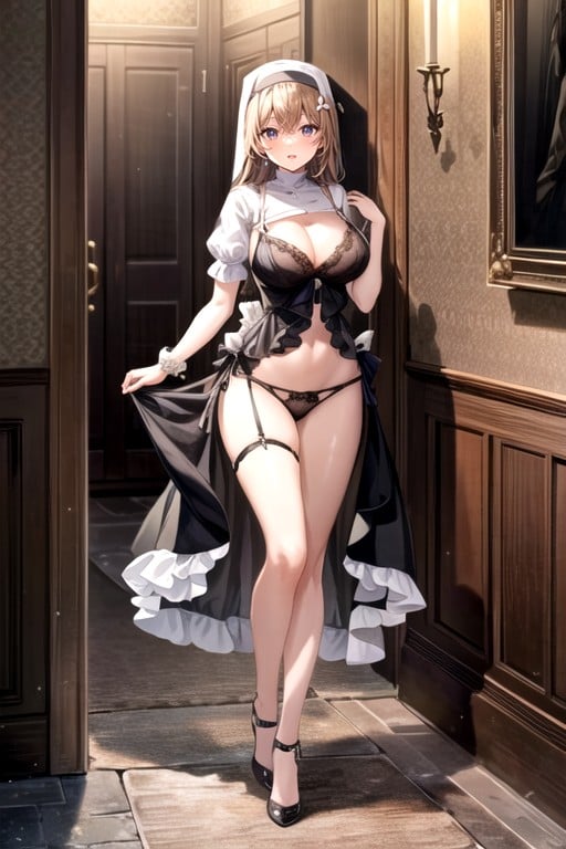 18+, Shinobu Kocho From Demon Slayer Dressed As A Nun With Lingerie And Thong In Doggy Style And Another Standing Full Body With Her Breasts OutAI同性戀黃片