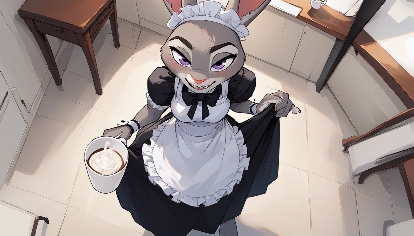 Masturbating, Cum In Cup, Maid Uniform Furry AI Porn