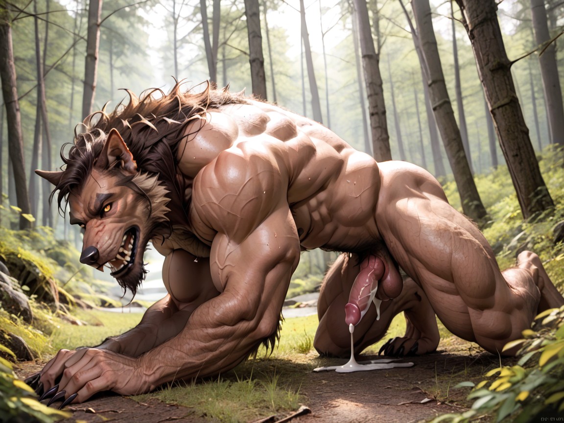 Massive Hairy Back Muscles, Werewolf Has Strong Hairy Claws For Hands And Large Hairy Digitigrade Legs, Big Hairy Nutsack ゲイAIポルノ
