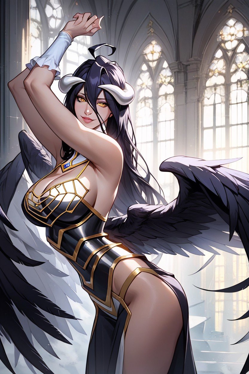 Albedo Outfit, Long Eyelashes, Olhando Para O Visualizador Travesti IA Pornô