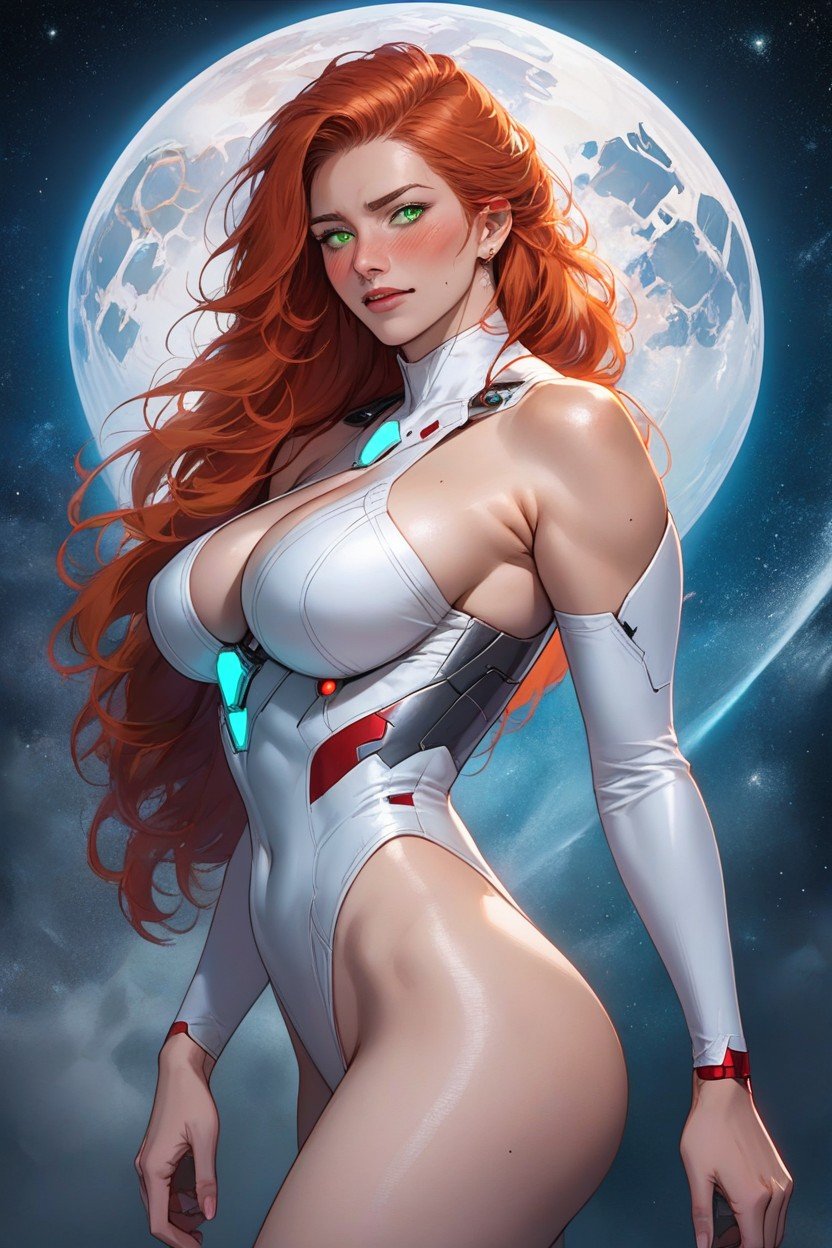 Wavy Red Head Cascading Over Her Shoulders, Highly Detailed, Hyperrealisticsites.postSEOTitles