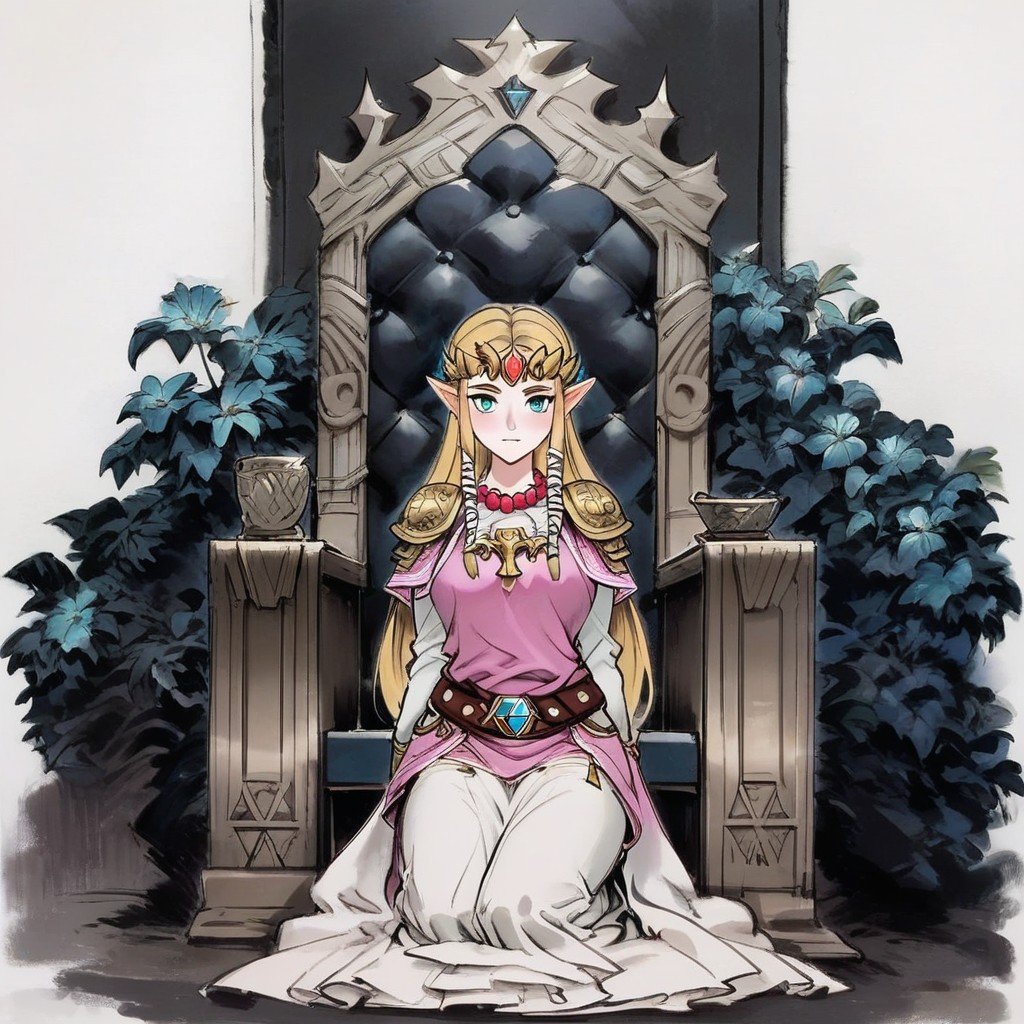 Kneeling Link In Front Of Zelda's Thronemaster Sword On Back, Link Kneeling In Front Of Throne, Dark Shadow In Backgroundkneeling Link From Zelda In ArmorヘンタイAIポルノ