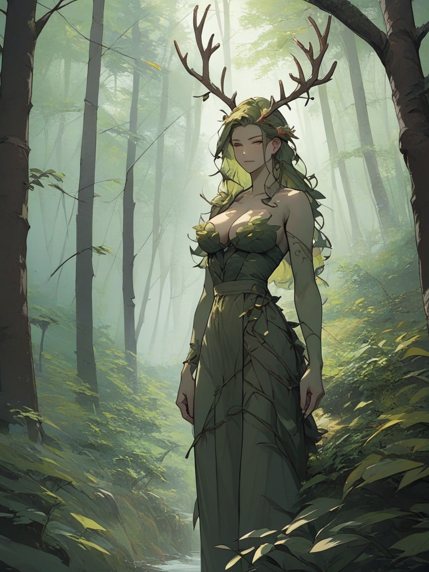 Green Skin, Forest, Antlers Furry AI Porn