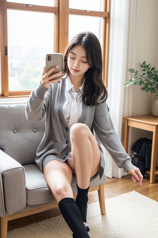 One Foot Over Up Chair, Showing Feet, Sitting On Chair Asian AI Porn