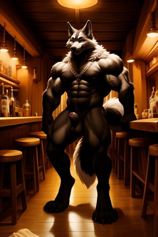 Husky, Musclé, SheathPorno IA Furry