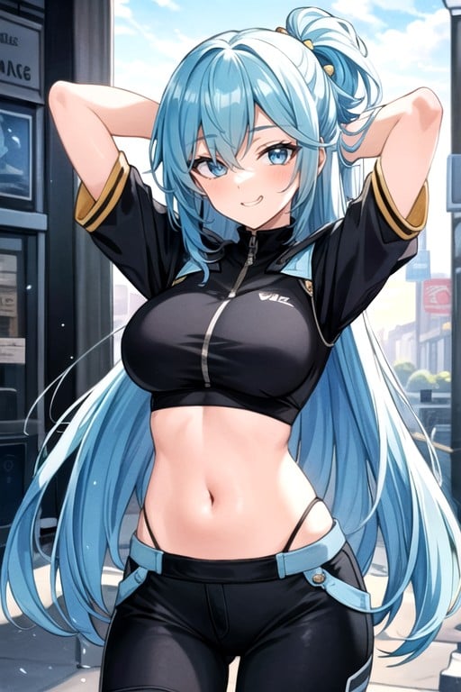 Crop Top, Arms Up, Thick Lines Furry AI Porn