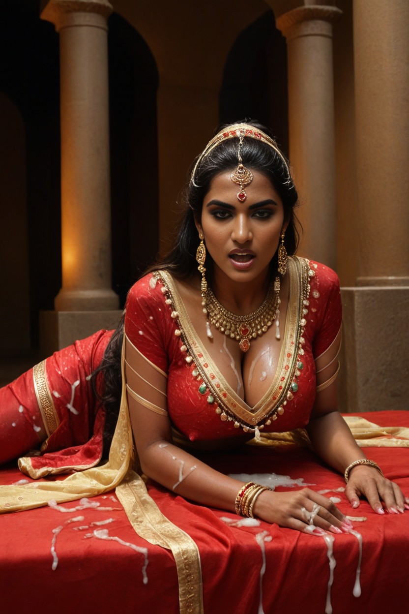 Silk Saree Over Shoulder, Ethnic Indian Sari, Sweaty AI Porn