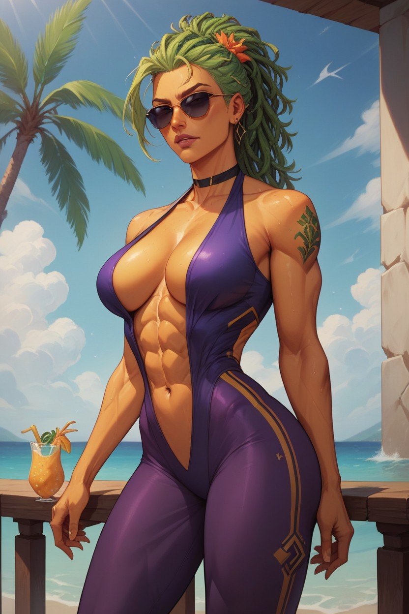 Pineapple Hair, Sunglasses, Purple Bodysuit AI Gay Porn