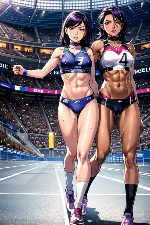 Detailed Background Of A Stadium For Athletes, Oiled Skin, Full Body Shot Shemale AI Porn