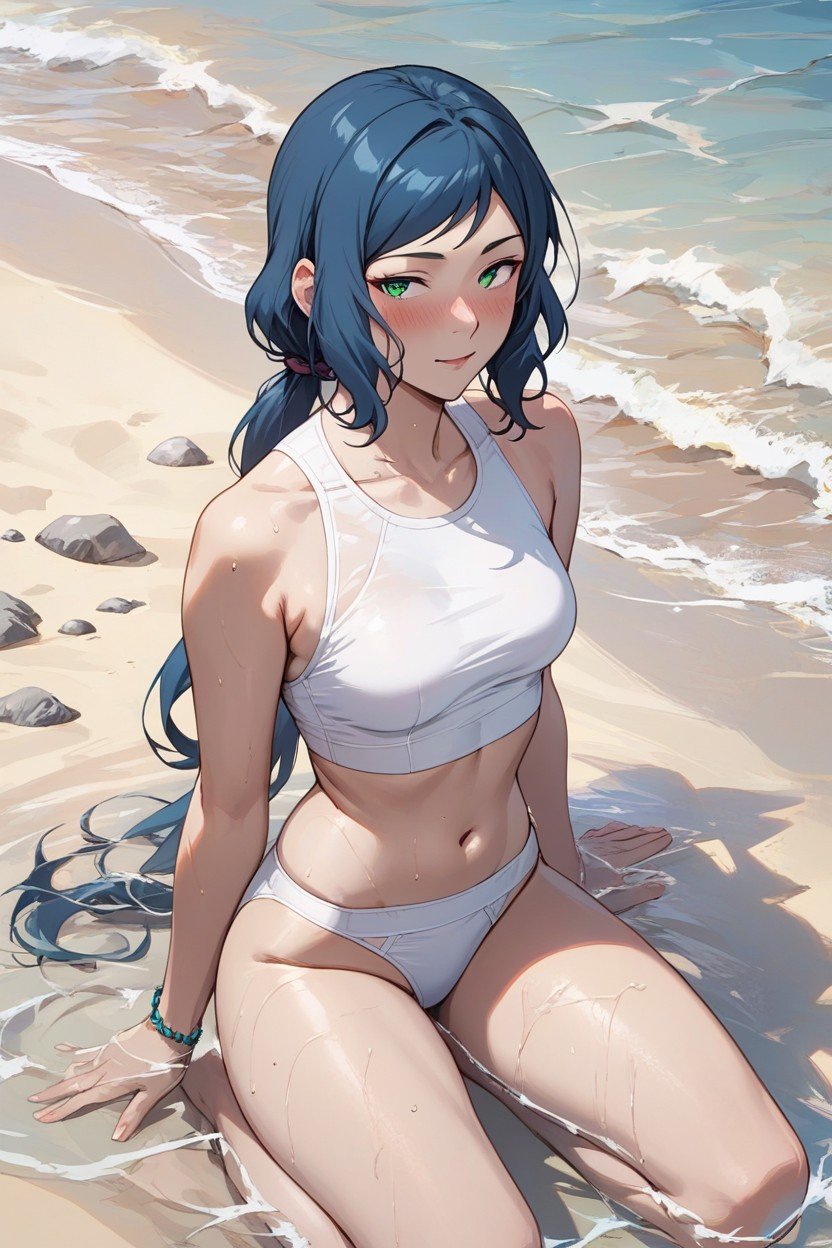 Beach, Green Eyes, Briefs Hentai IA pornografia