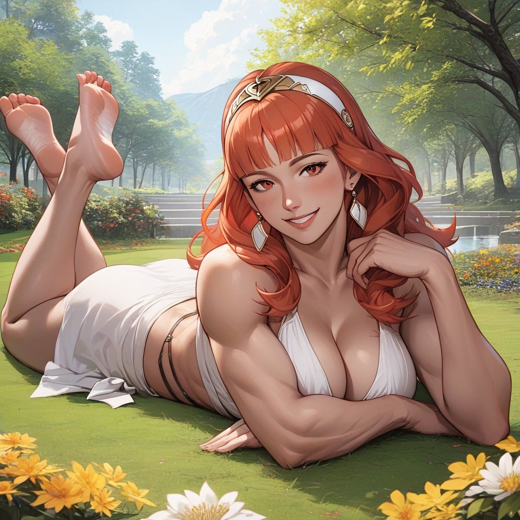 Happy, Looking At Viewer, Park With Flowers Hentai AI Porn